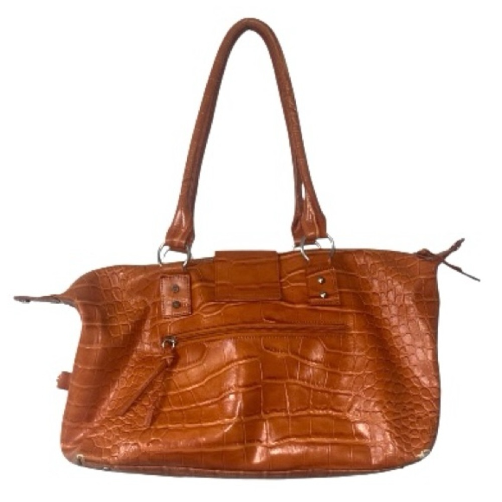 Harley-Davidson Y2K Orange Crocodile Print Genuine Leather Slouchy Bag Handbag - Picture 2 of 7